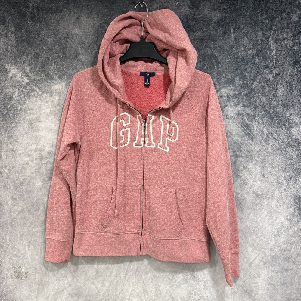 Gap Women's Medium Pink Logo Full Zip Hoodie Sweatshirt Fleece Drawstring